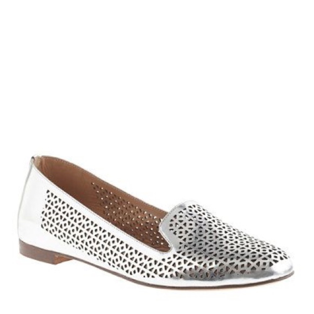 J. CREW Cleo perforated mirror metallic loafers